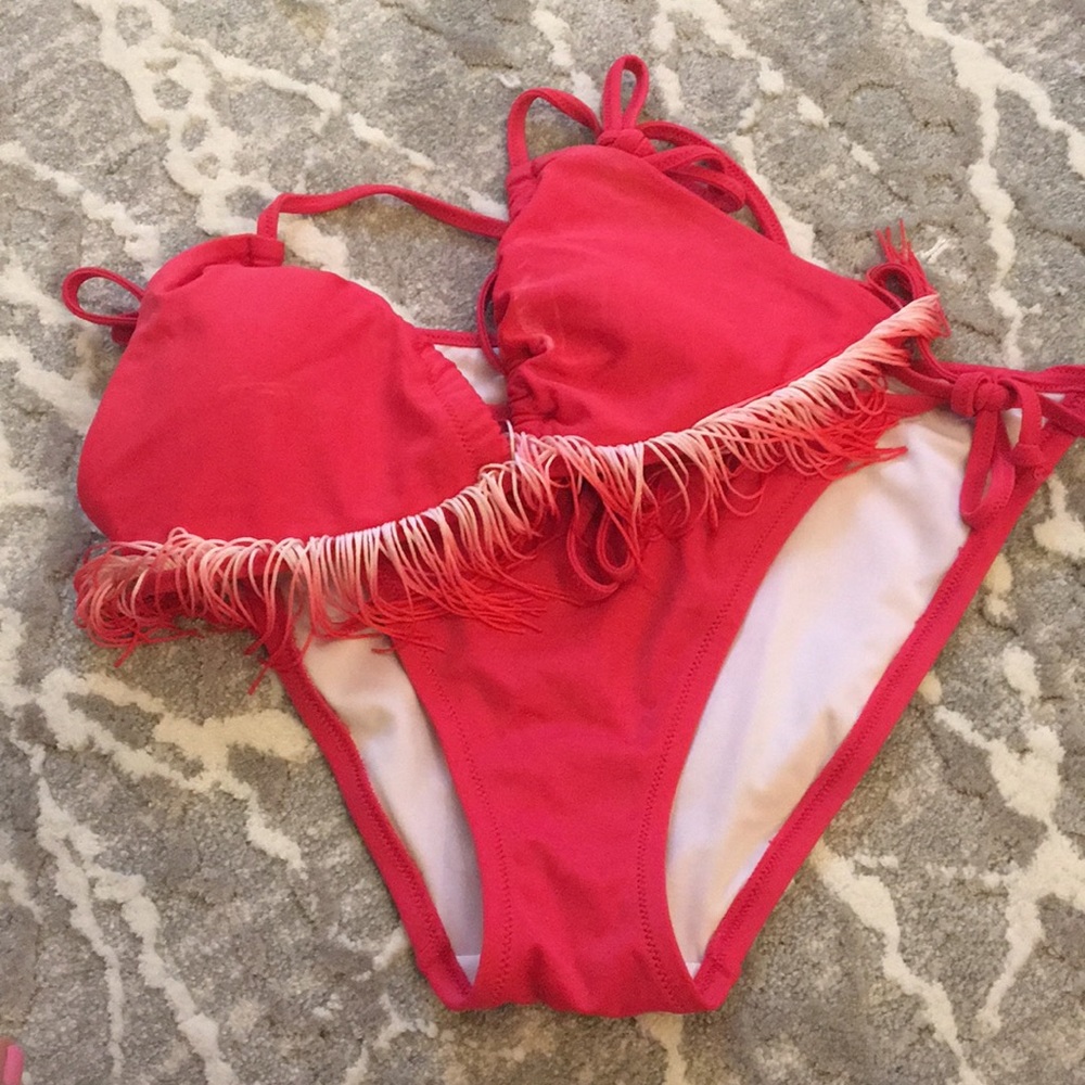 VS Pink Fringe Bikini Set size M